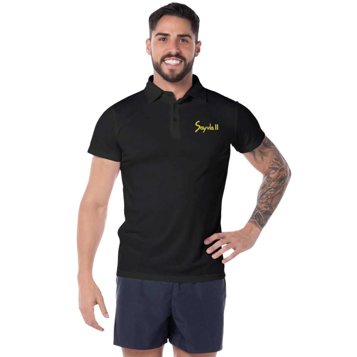 Playera Tipo Polo Hombre Manga Corta Negro Personalizable Escudo