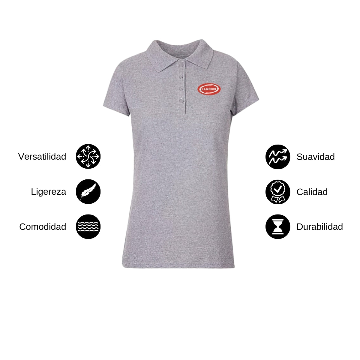 Playera Tipo Polo Piqué Mujer Manga Corta Gris