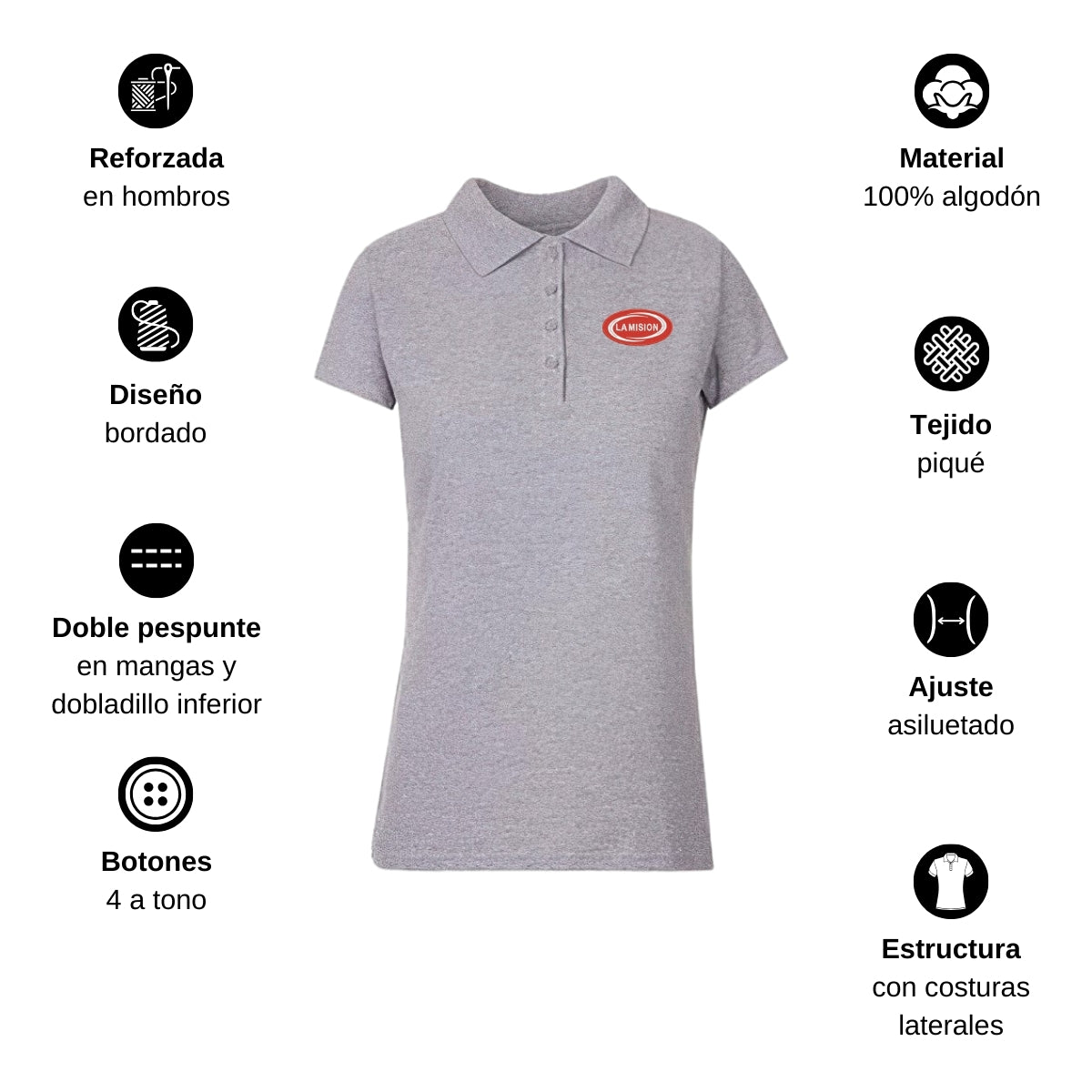 Playera Tipo Polo Piqué Mujer Manga Corta Gris