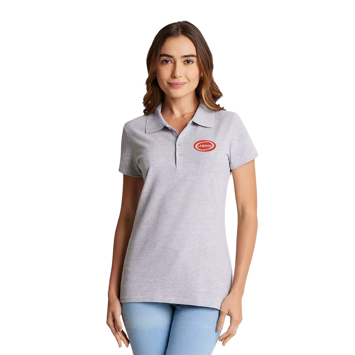 Playera Tipo Polo Piqué Mujer Manga Corta Gris