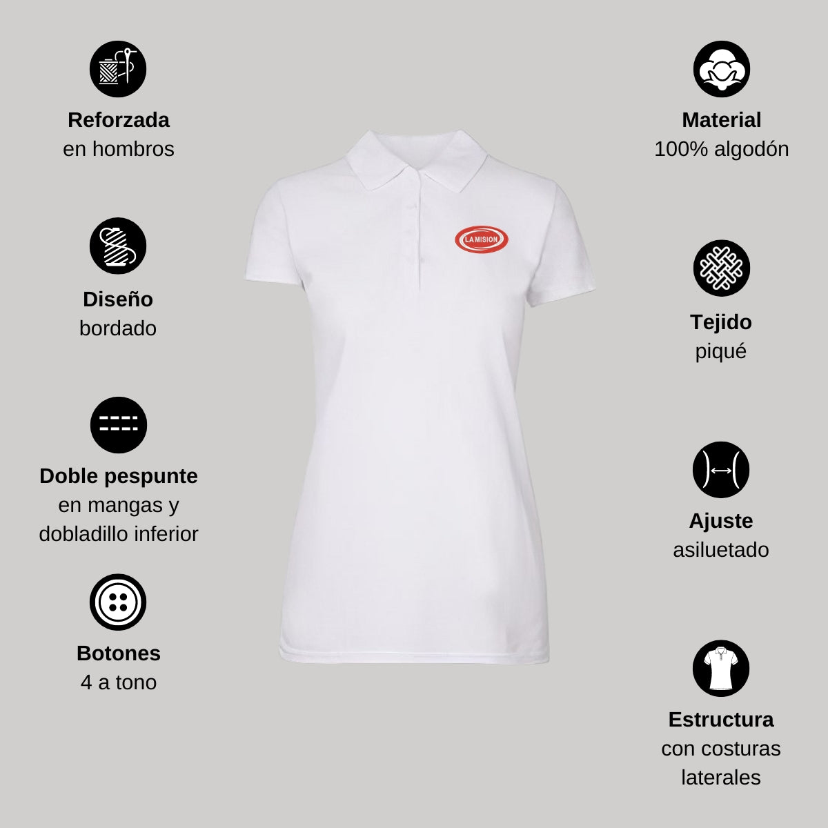 Playera Tipo Polo Piqué Mujer Manga Corta Blanco