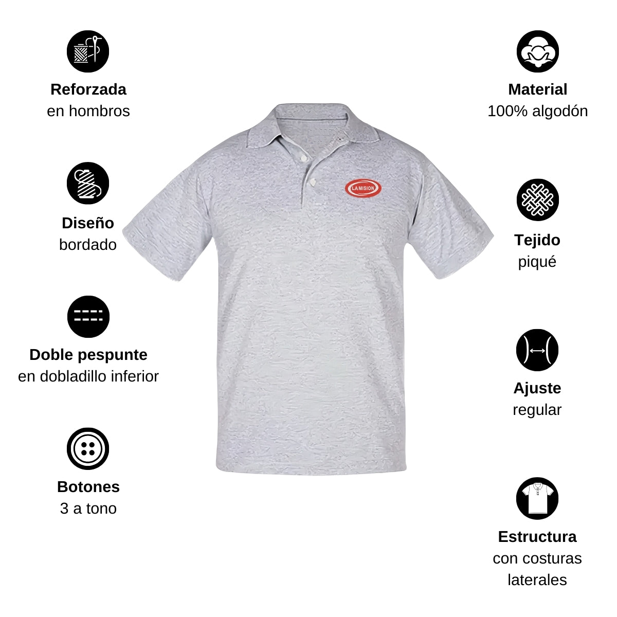 Playera Tipo Polo Piqué Hombre Manga Corta Gris