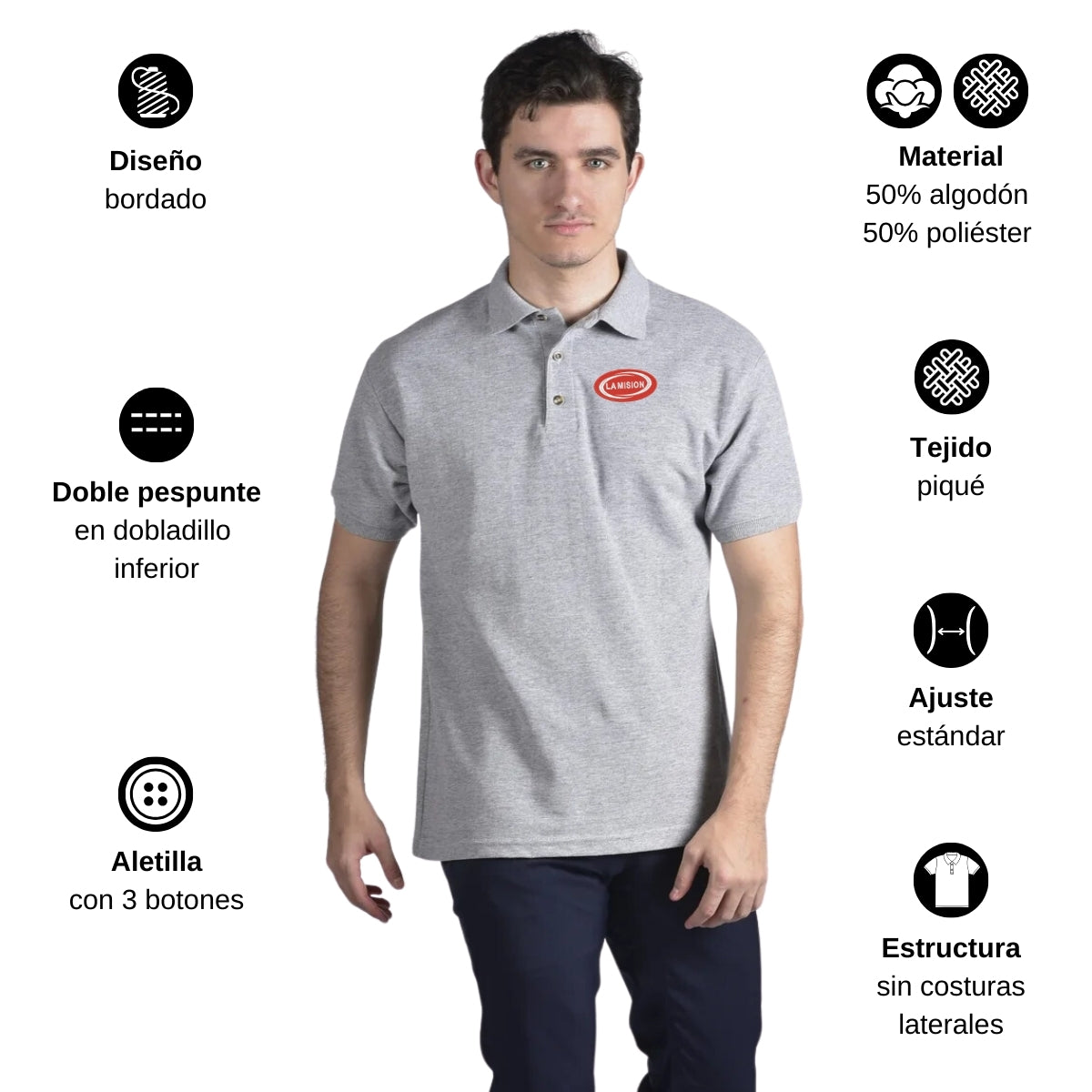 Playera Tipo Polo Piqué Hombre Manga Corta Gris 2XG