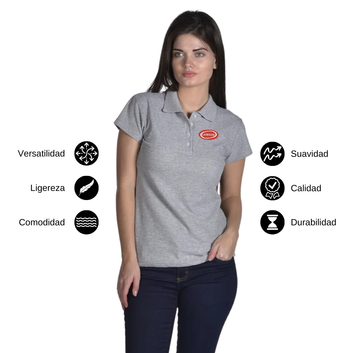 Playera Tipo Polo Piqué Mujer Manga Corta Gris 2XG