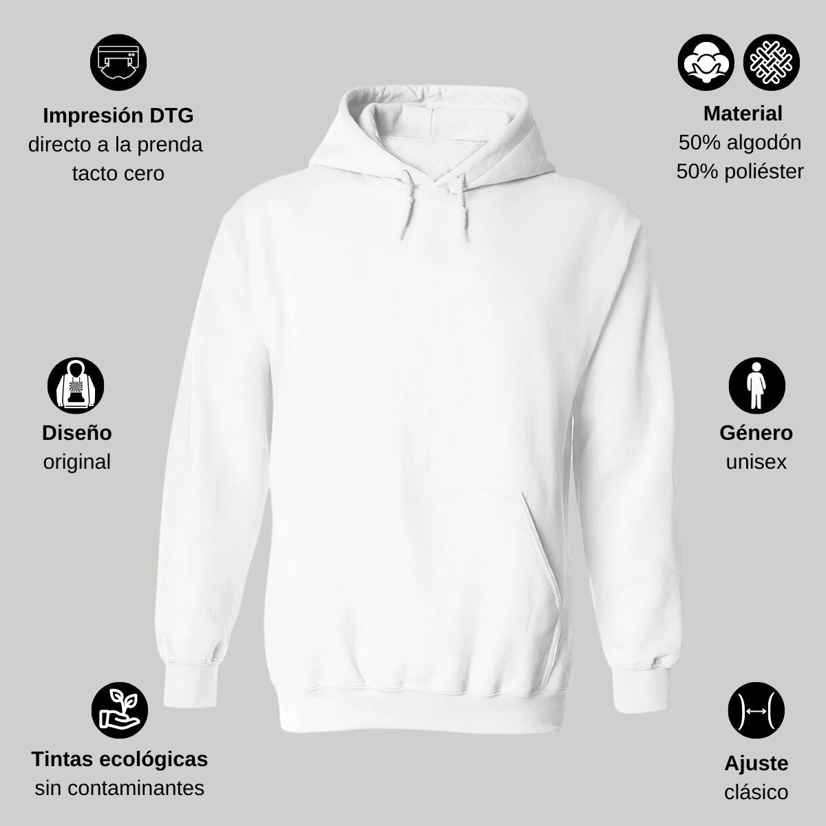 Sudadera c/Capucha Unisex Blanco Personalizable Escudo