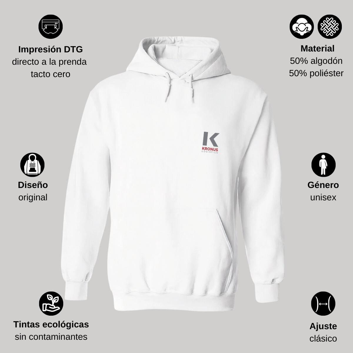 Sudadera c/Capucha Unisex Blanco Personalizable Escudo