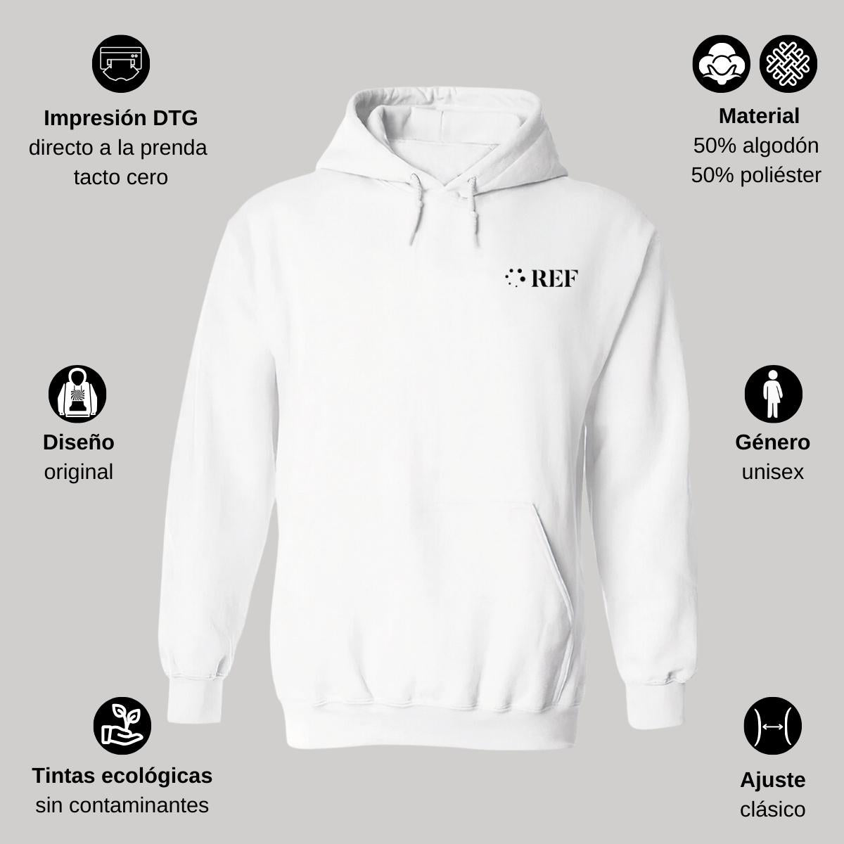 Sudadera c/Capucha Unisex Blanco Personalizable Escudo