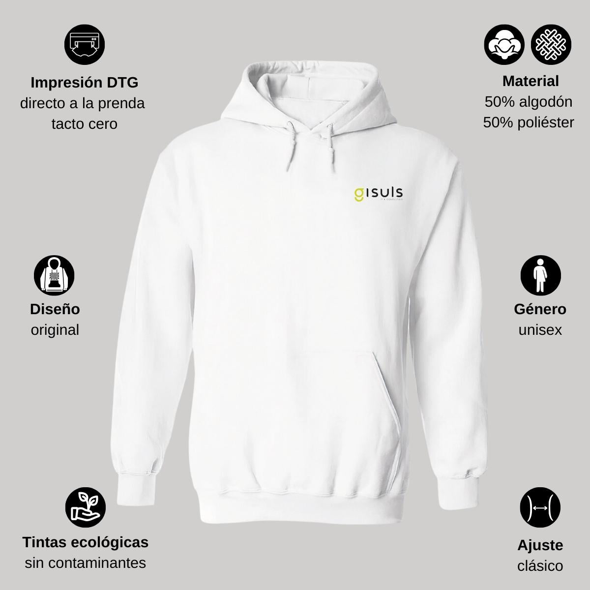 Sudadera c/Capucha Unisex Blanco Personalizable Escudo