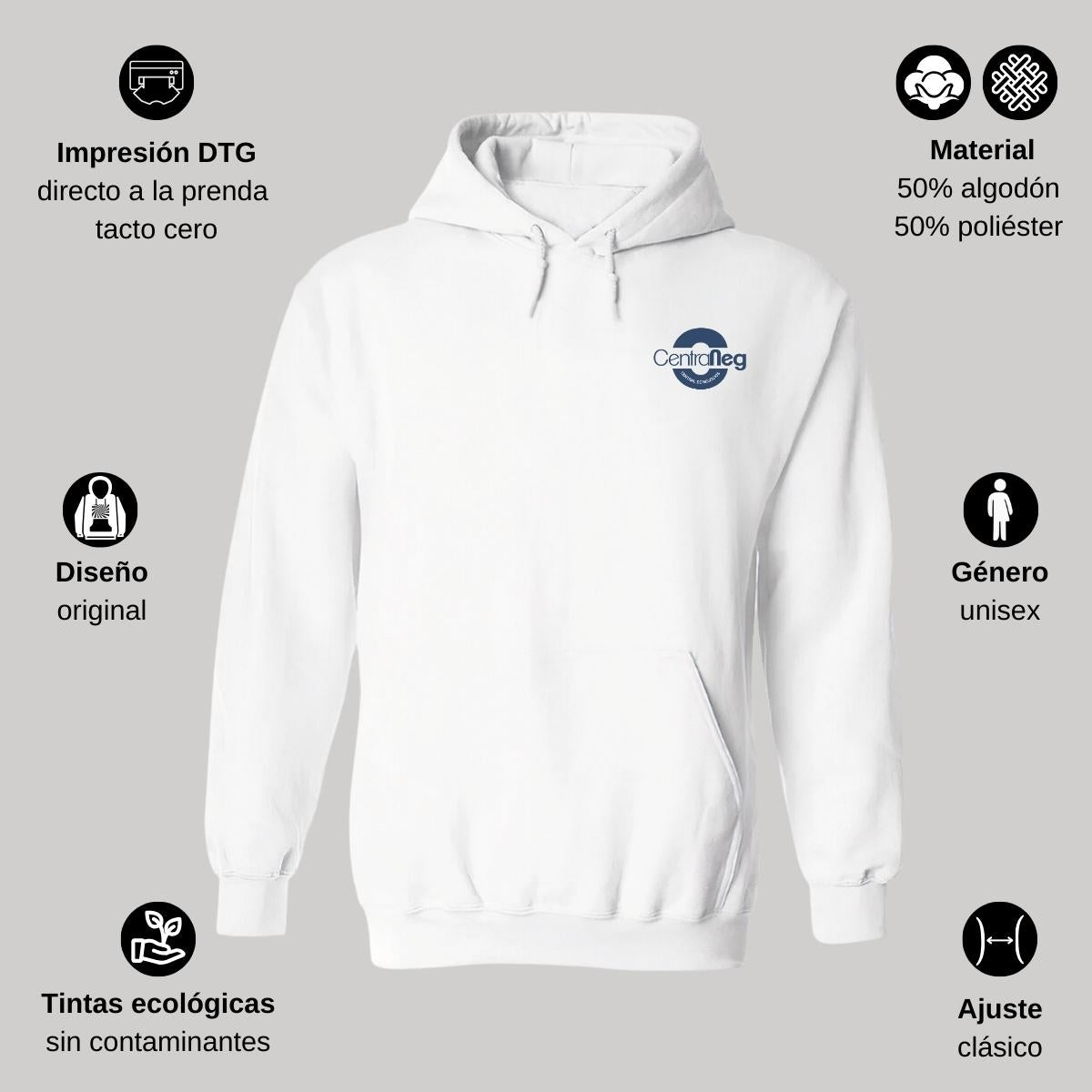 Sudadera c/Capucha Unisex Blanco Personalizable Escudo