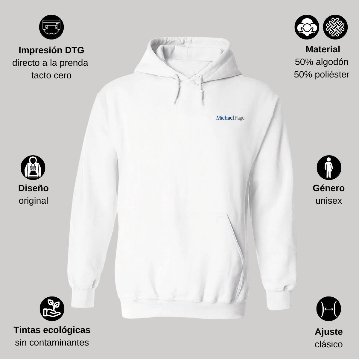 Sudadera c/Capucha Unisex Blanco Personalizable Escudo