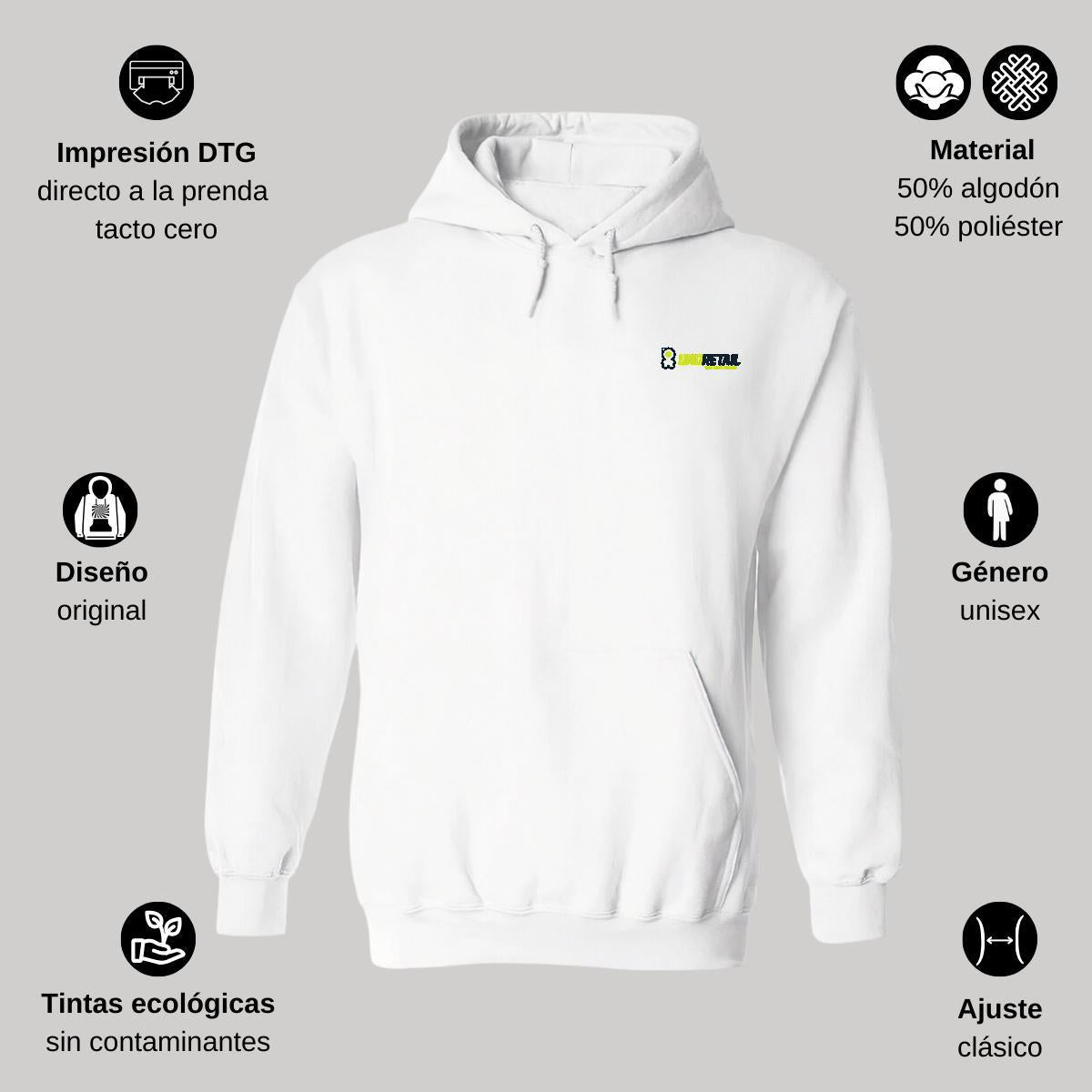 Sudadera c/Capucha Unisex Blanco Personalizable Escudo