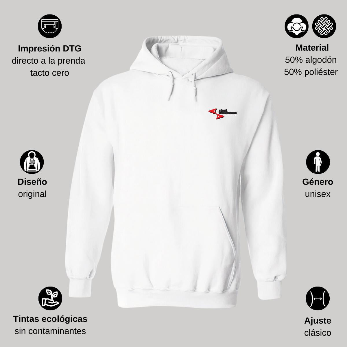 Sudadera c/Capucha Unisex Blanco Personalizable Escudo