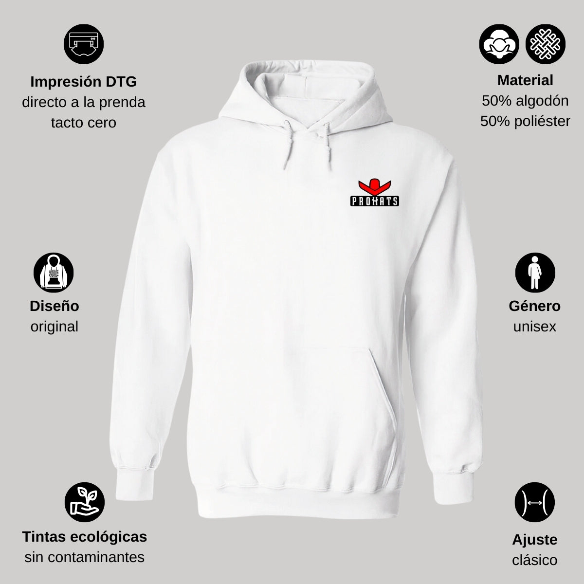 Sudadera c/Capucha Unisex Blanco Personalizable Escudo