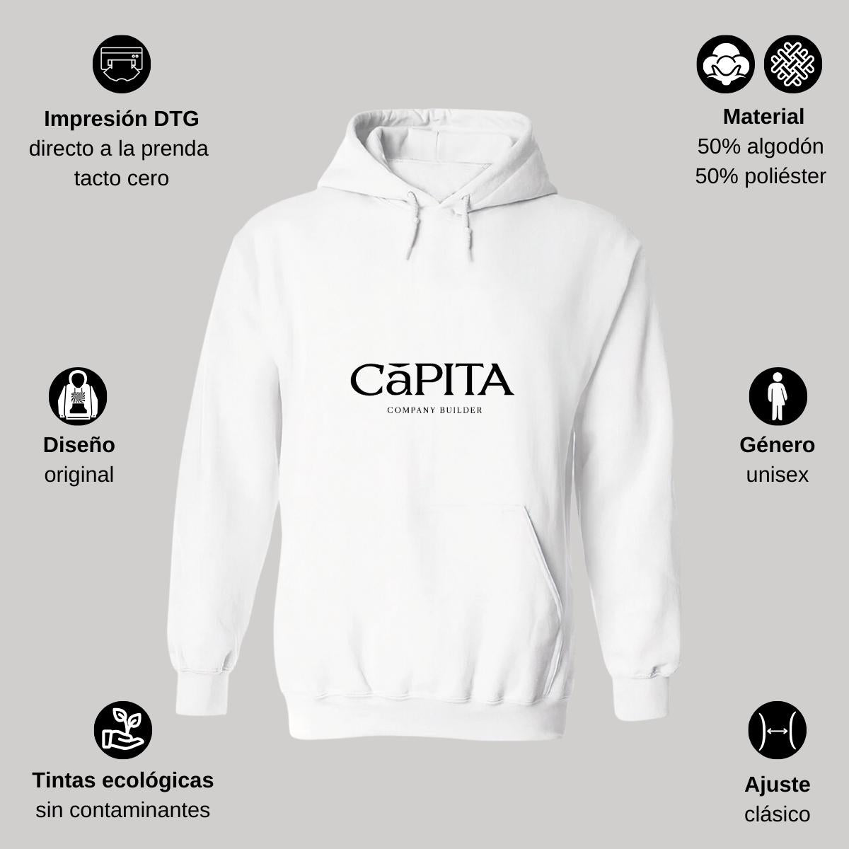 Sudadera c/Capucha Unisex Blanco Personalizable Logo