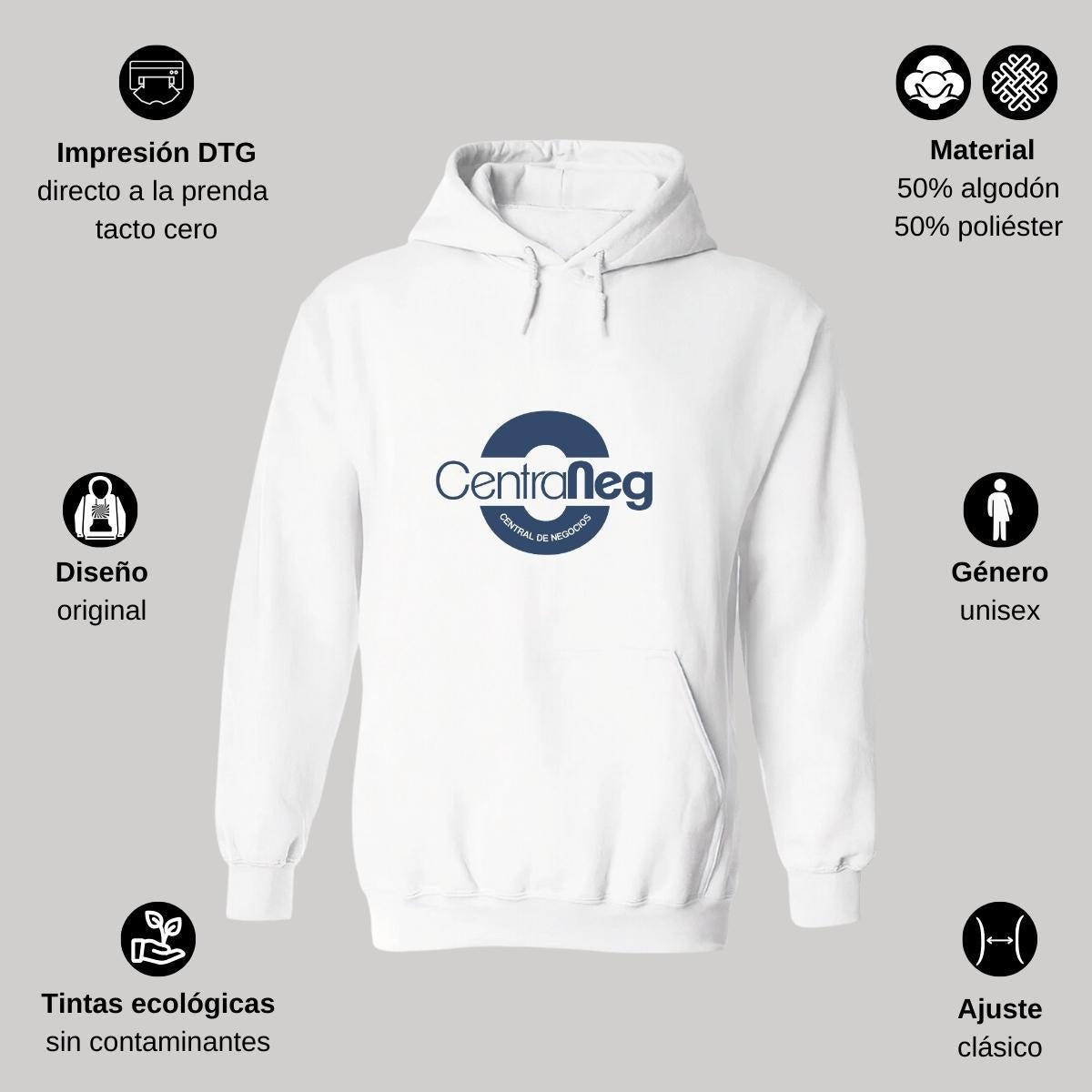 Sudadera c/Capucha Unisex Blanco Personalizable Logo