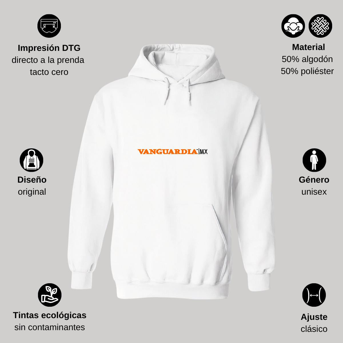 Sudadera c/Capucha Unisex Blanco Personalizable Logo