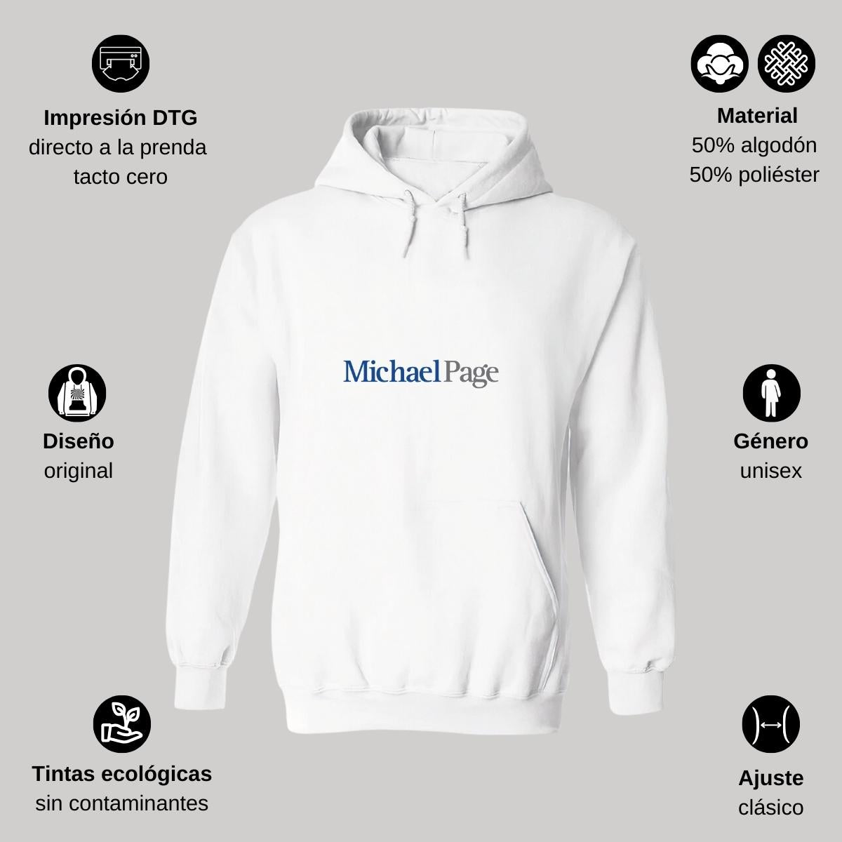 Sudadera c/Capucha Unisex Blanco Personalizable Logo