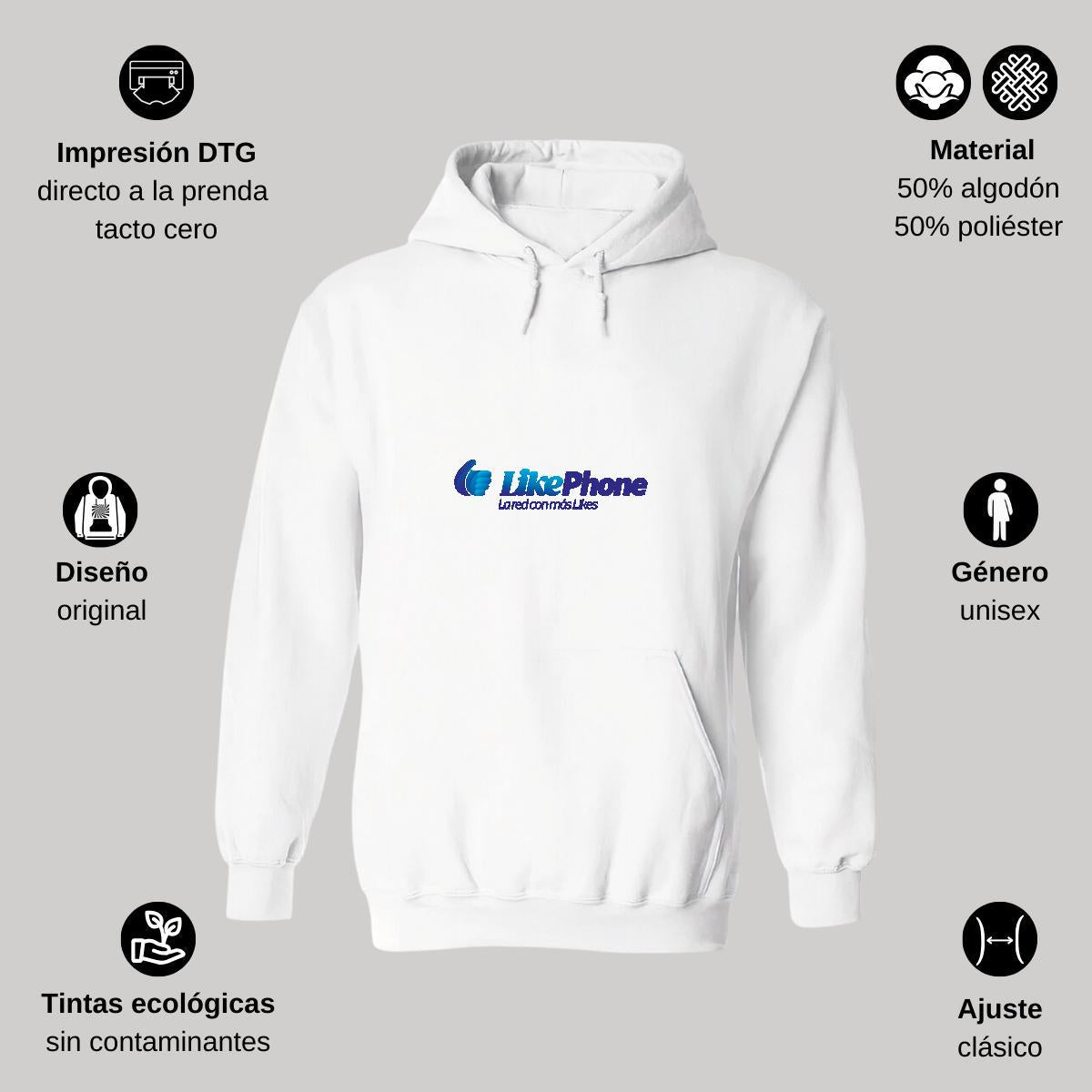 Sudadera c/Capucha Unisex Blanco Personalizable Logo