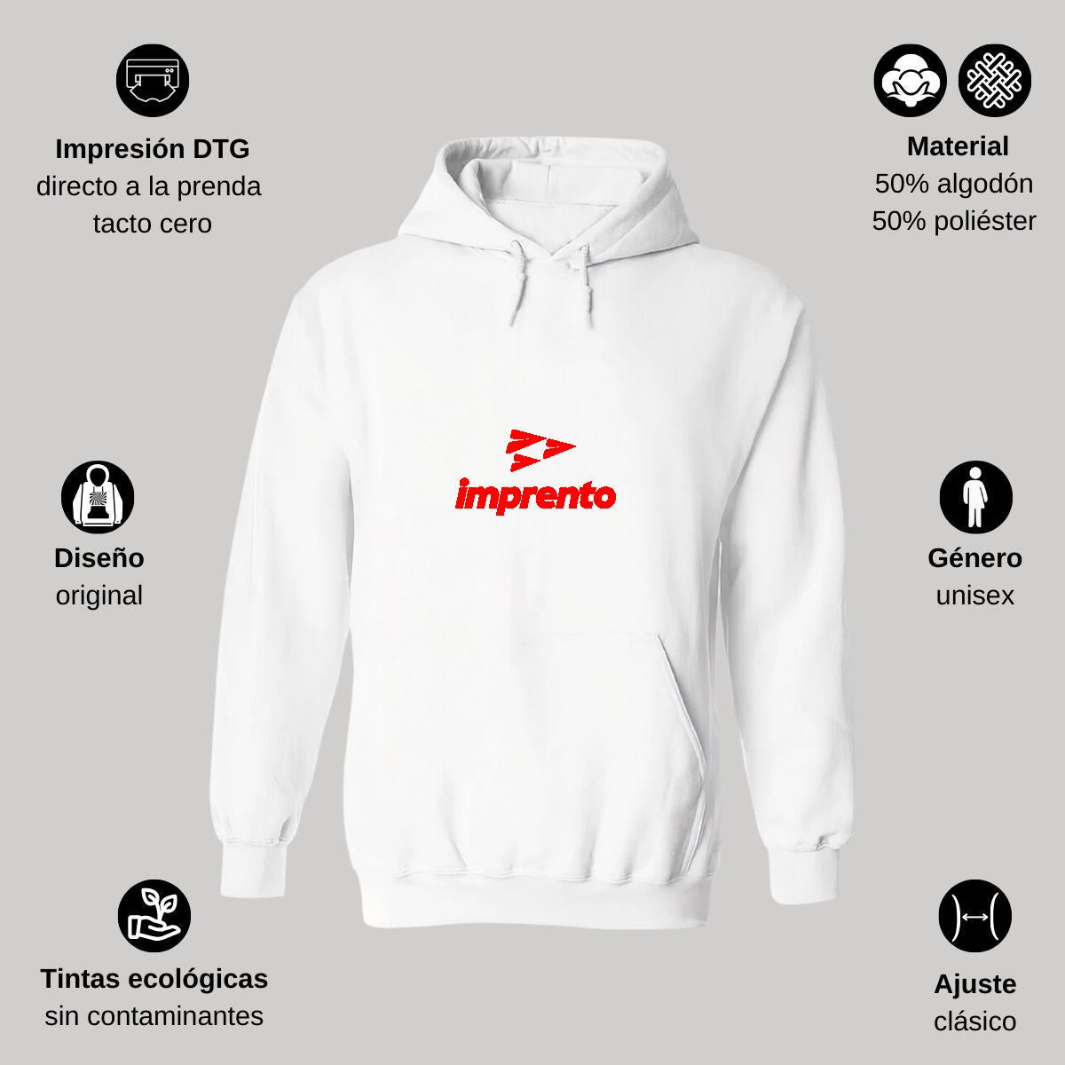 Sudadera c/Capucha Unisex Blanco Personalizable Logo