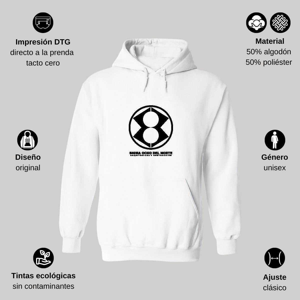 Sudadera c/Capucha Unisex Blanco Personalizable Logo