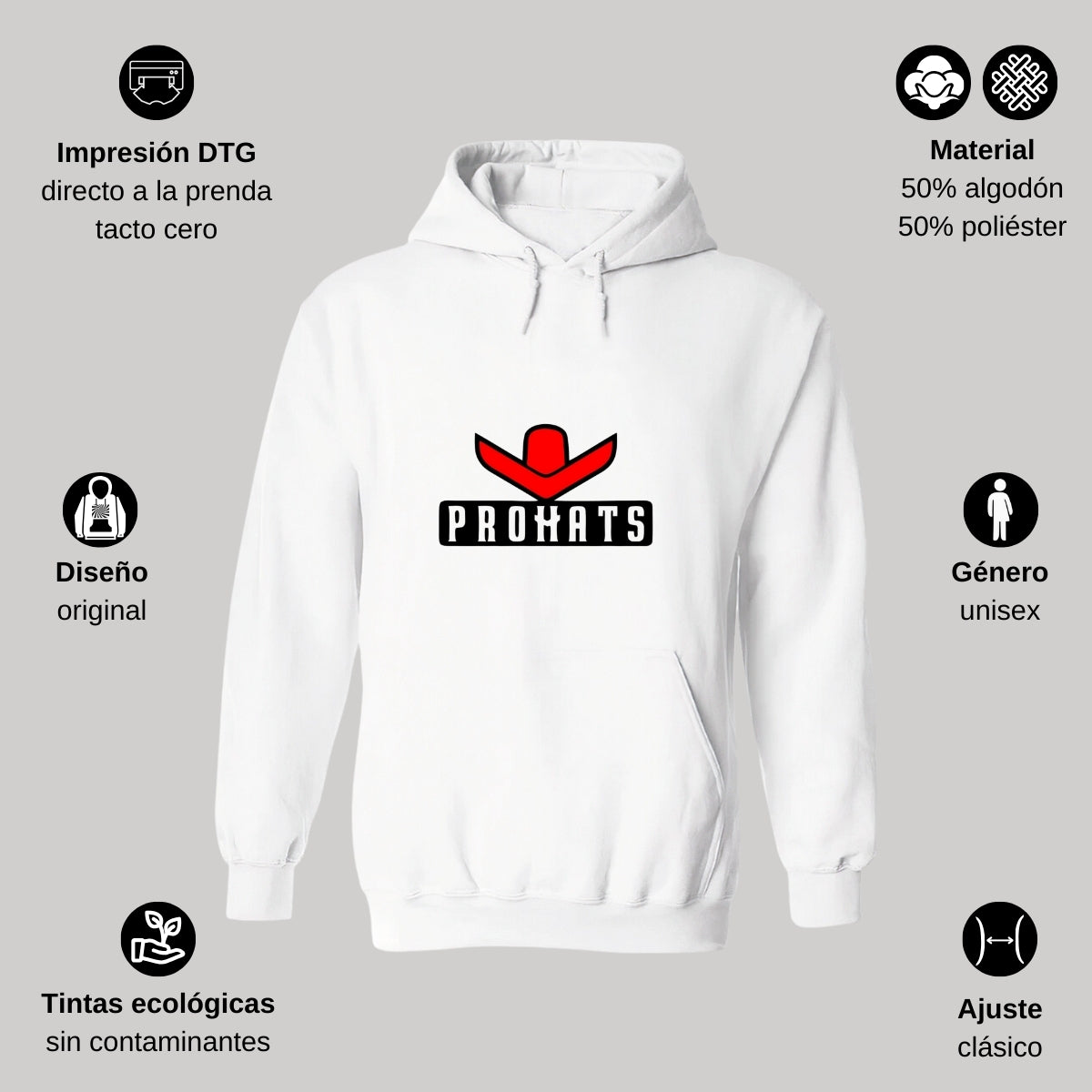 Sudadera c/Capucha Unisex Blanco Personalizable Logo