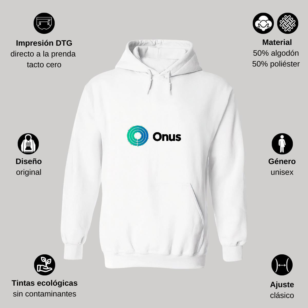 Sudadera c/Capucha Unisex Blanco Personalizable Logo
