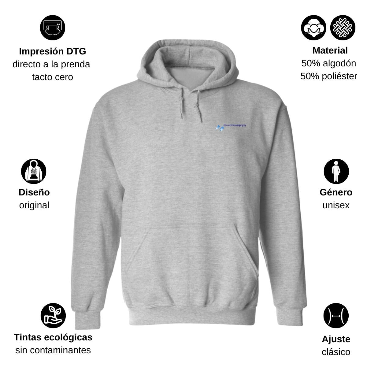 Sudadera c/Capucha Unisex Gris Personalizable Escudo