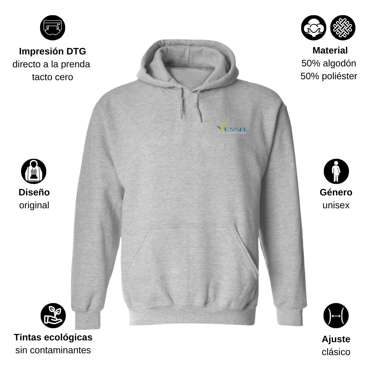 Sudadera c/Capucha Unisex Gris Personalizable Escudo