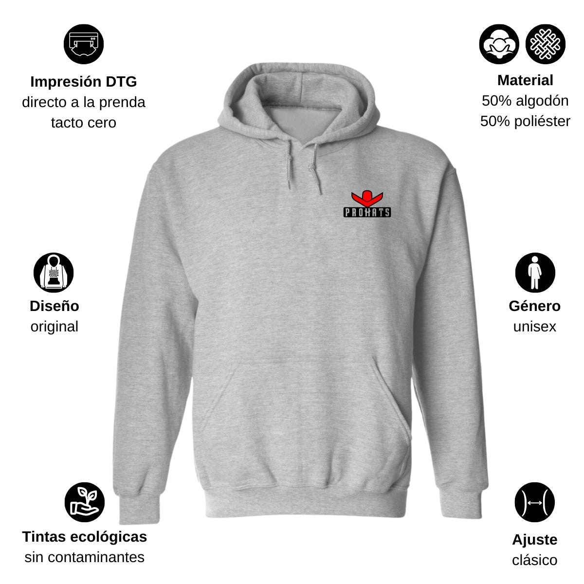 Sudadera c/Capucha Unisex Gris Personalizable Escudo