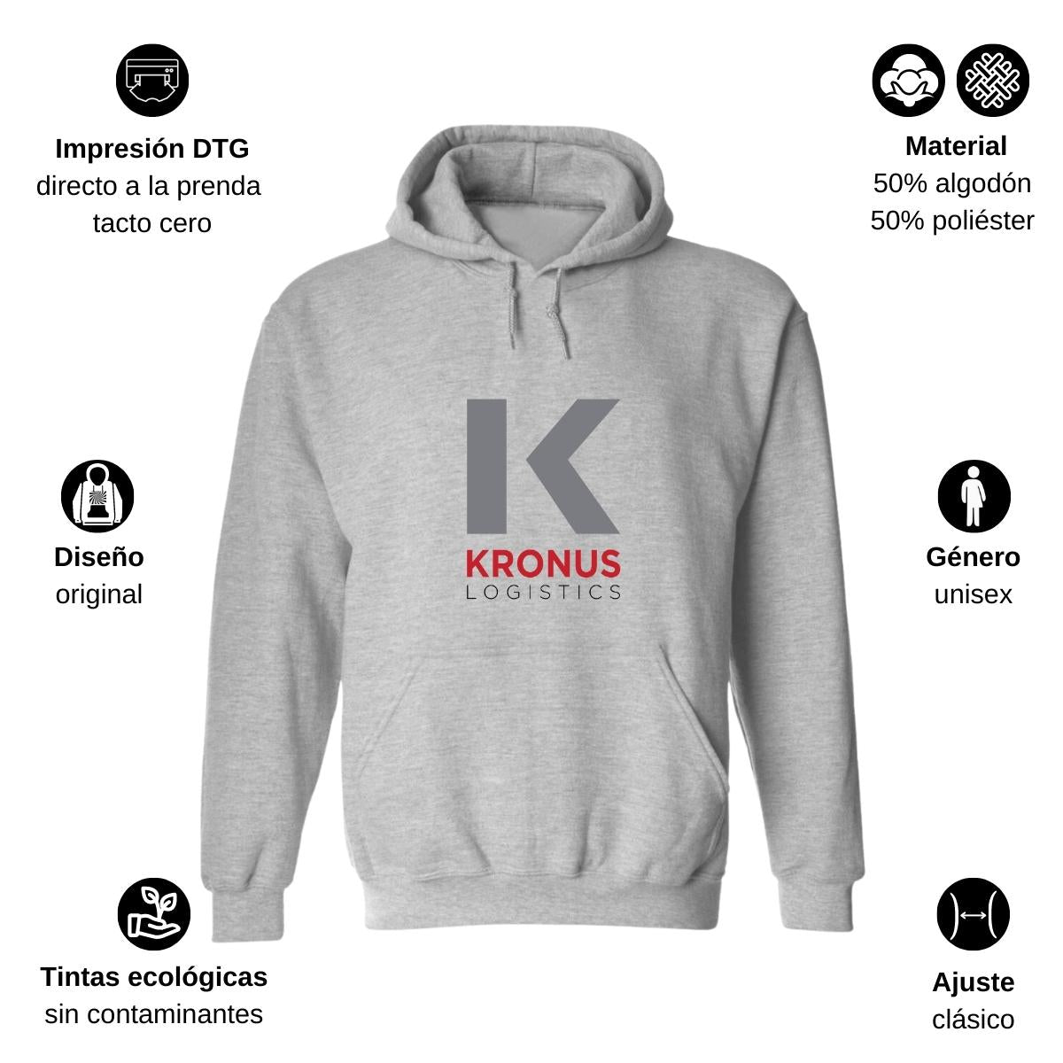 Sudadera c/Capucha Unisex Gris Personalizable Logo