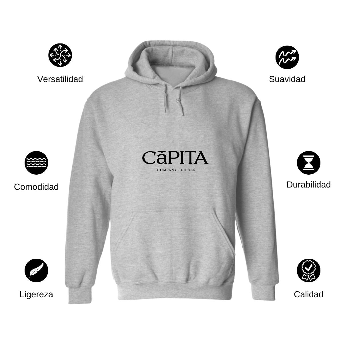 Sudadera c/Capucha Unisex Gris Personalizable Logo