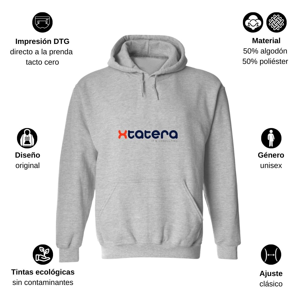 Sudadera c/Capucha Unisex Gris Personalizable Logo