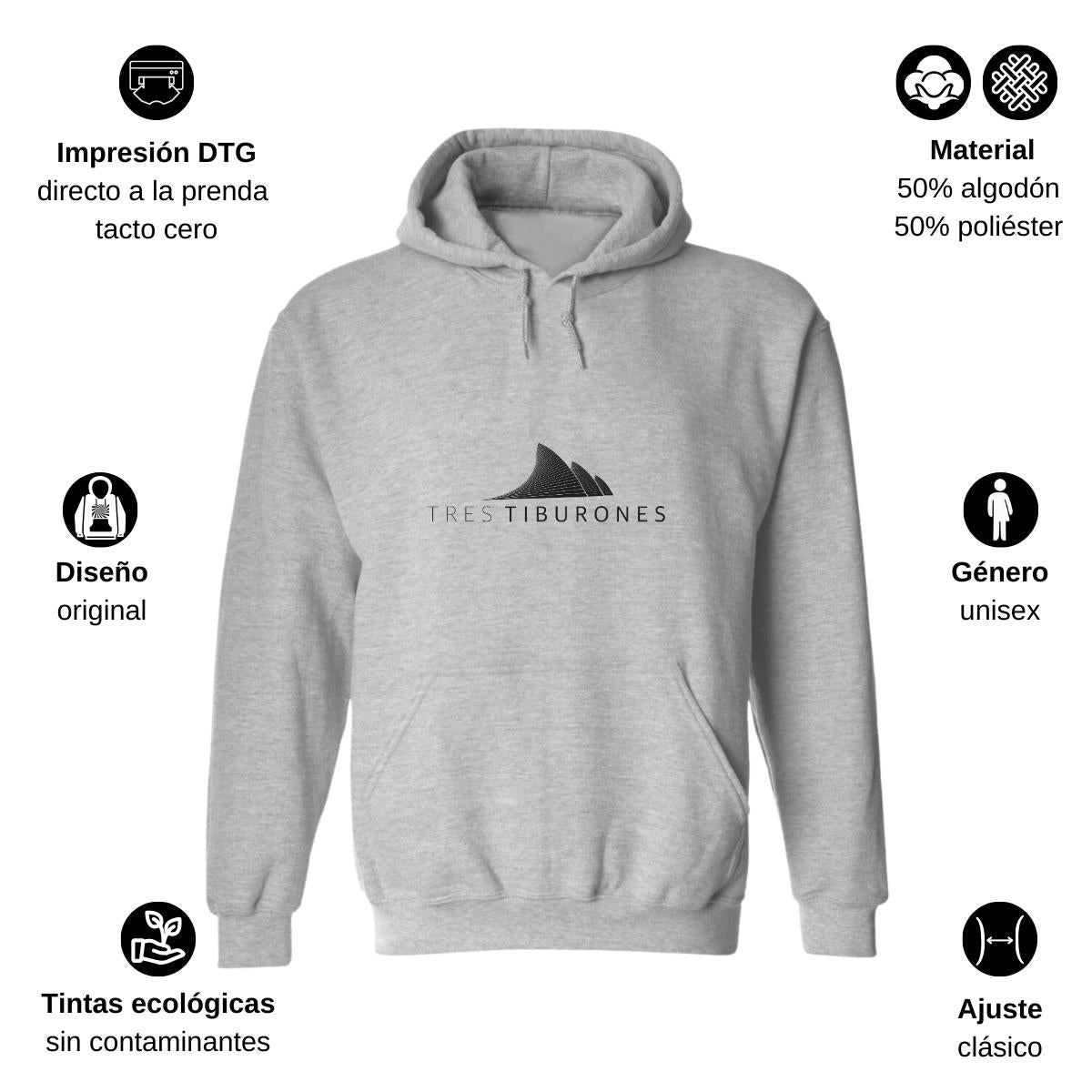 Sudadera c/Capucha Unisex Gris Personalizable Logo