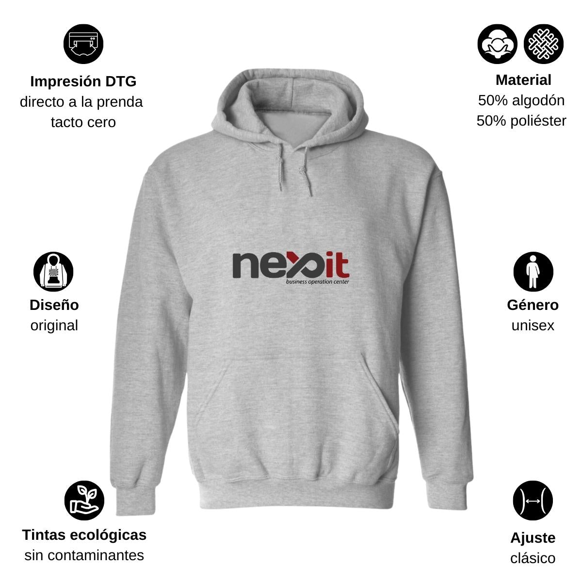 Sudadera c/Capucha Unisex Gris Personalizable Logo