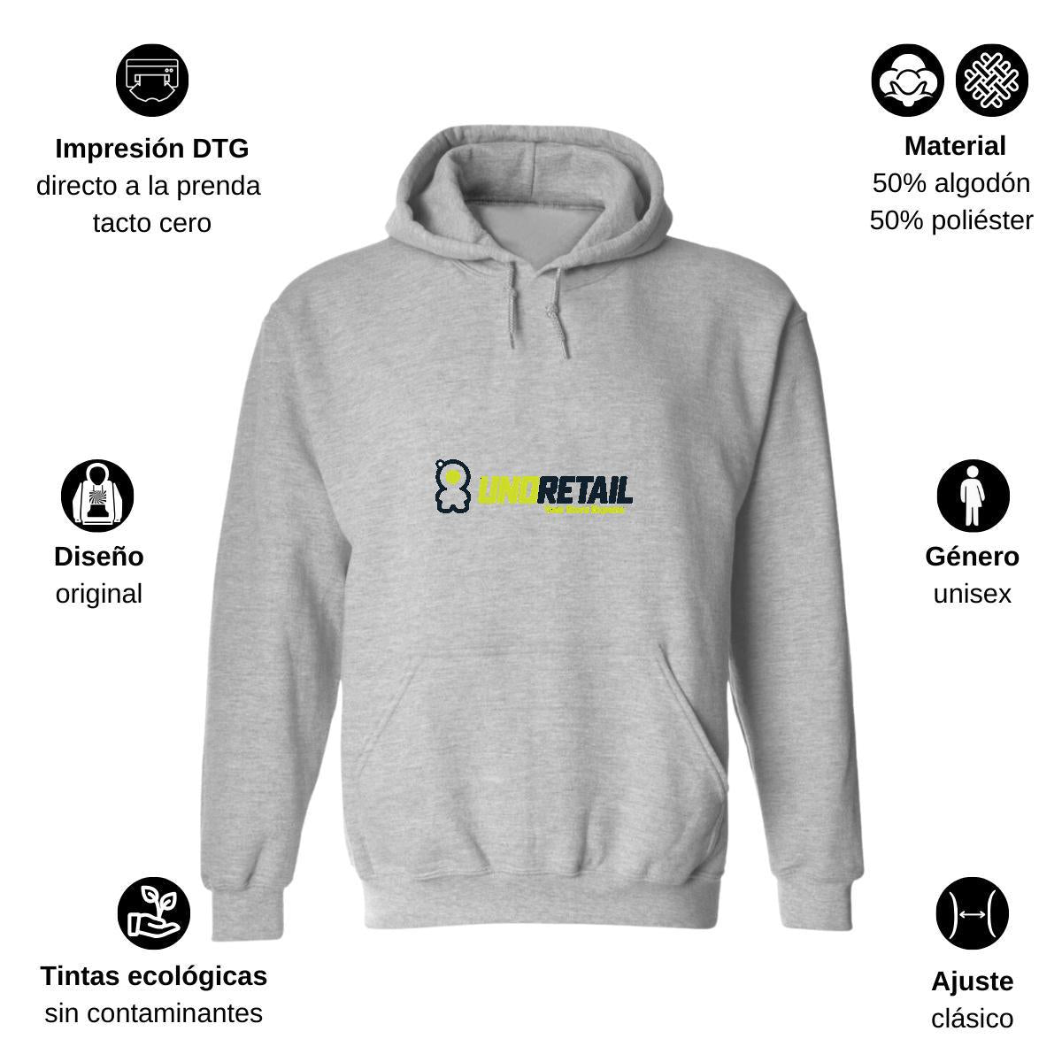 Sudadera c/Capucha Unisex Gris Personalizable Logo
