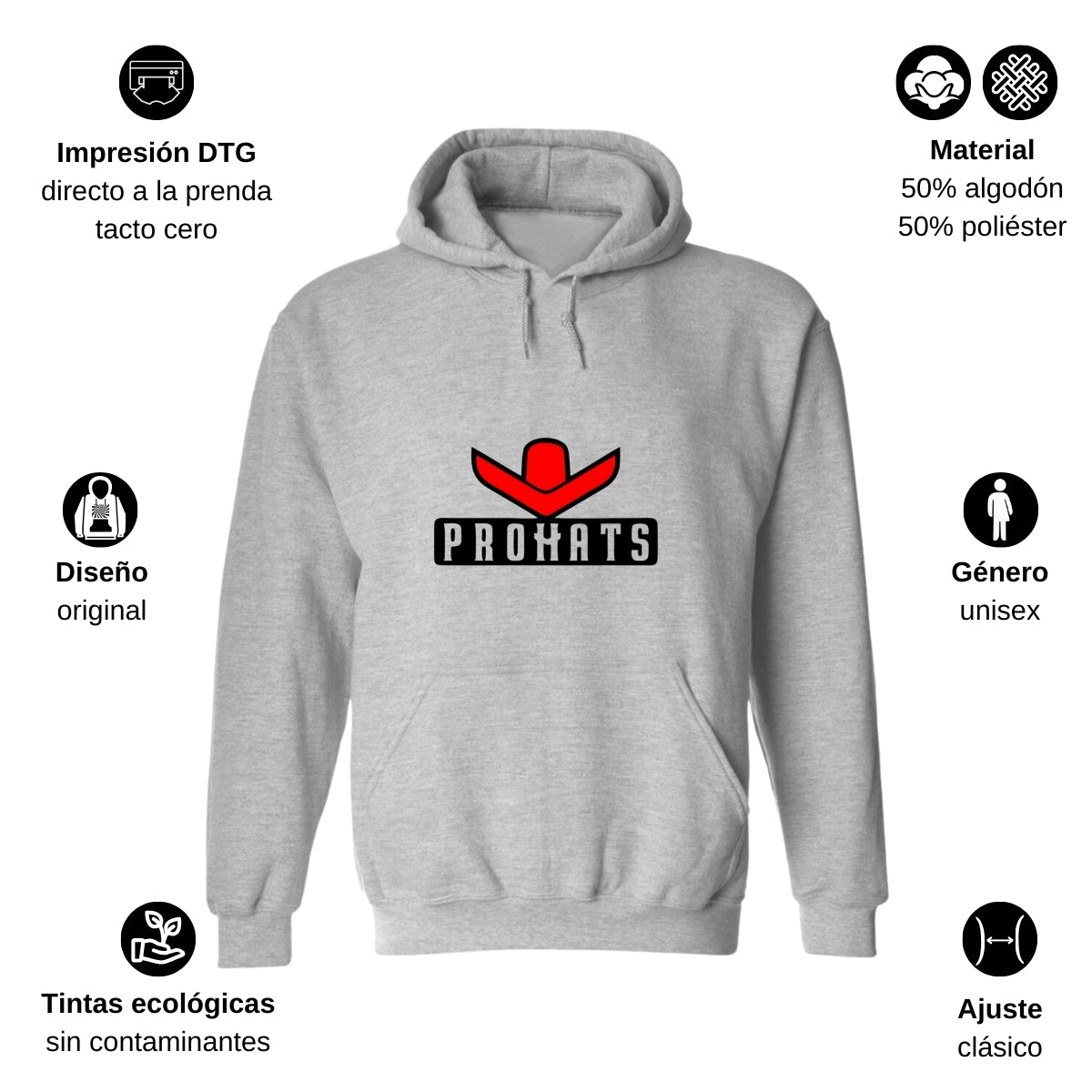 Sudadera c/Capucha Unisex Gris Personalizable Logo