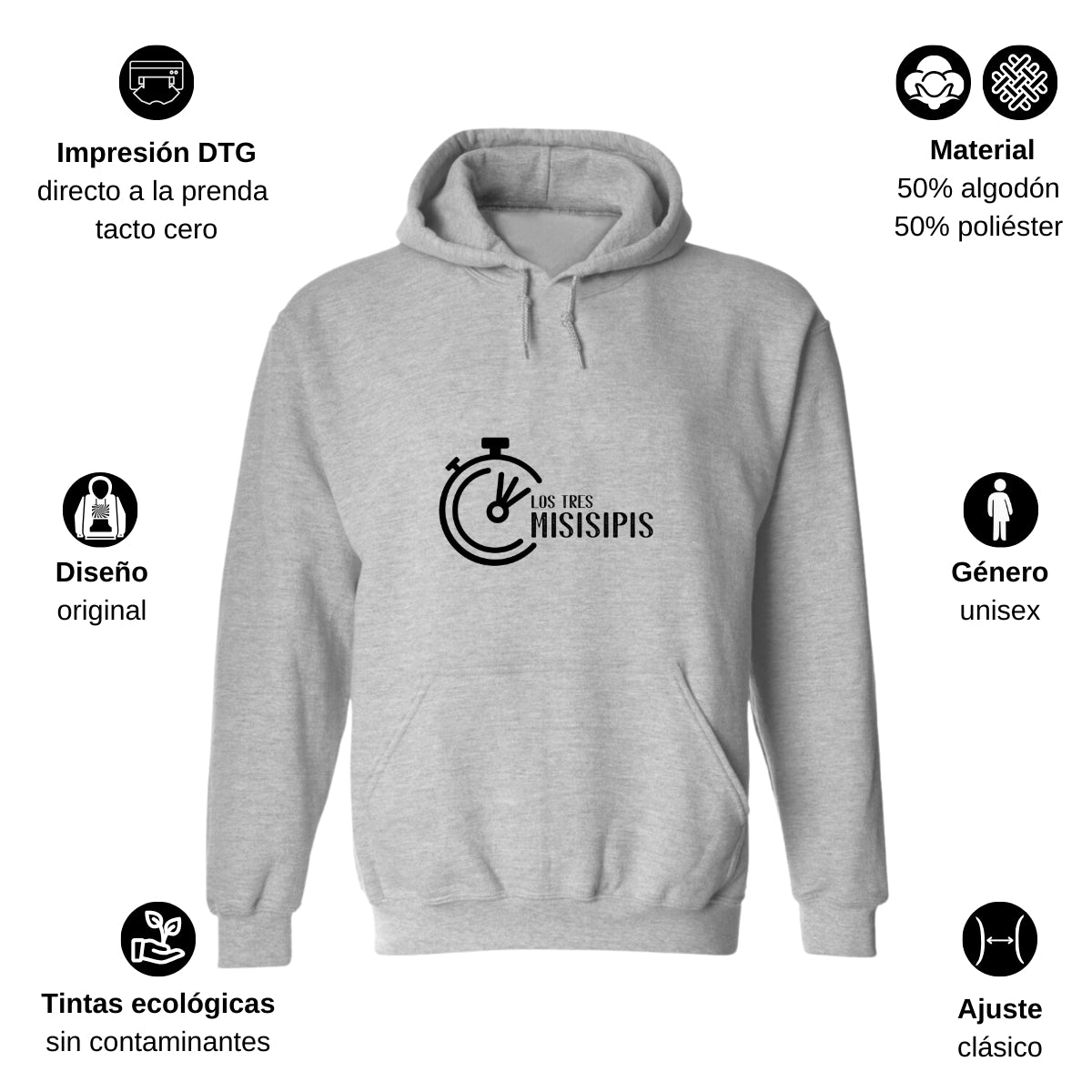 Sudadera c/Capucha Unisex Gris Personalizable Logo