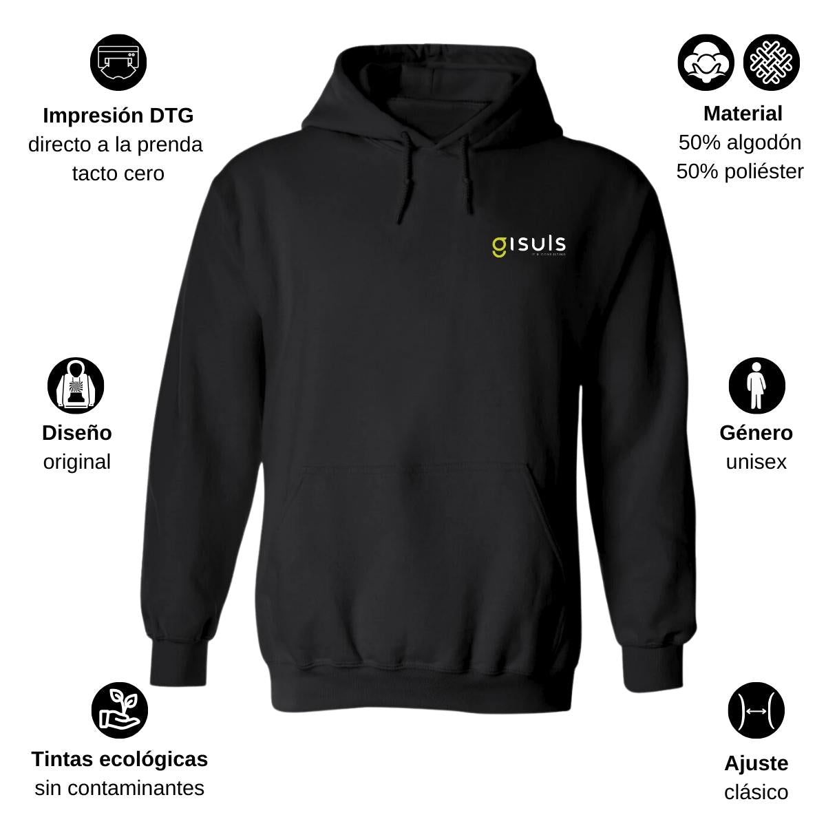 Sudadera c/Capucha Unisex Negro Personalizable Escudo