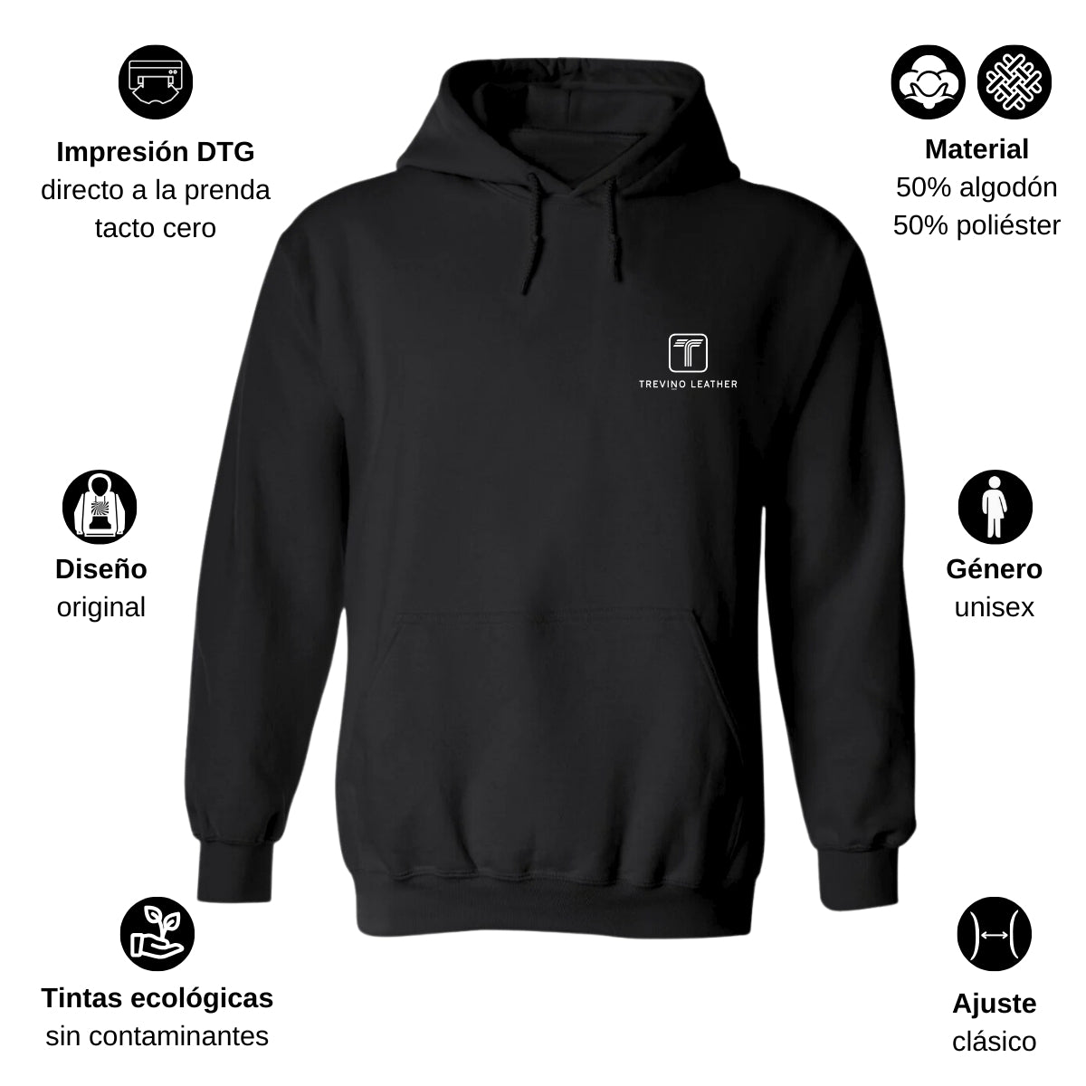 Sudadera c/Capucha Unisex Negro Personalizable Escudo