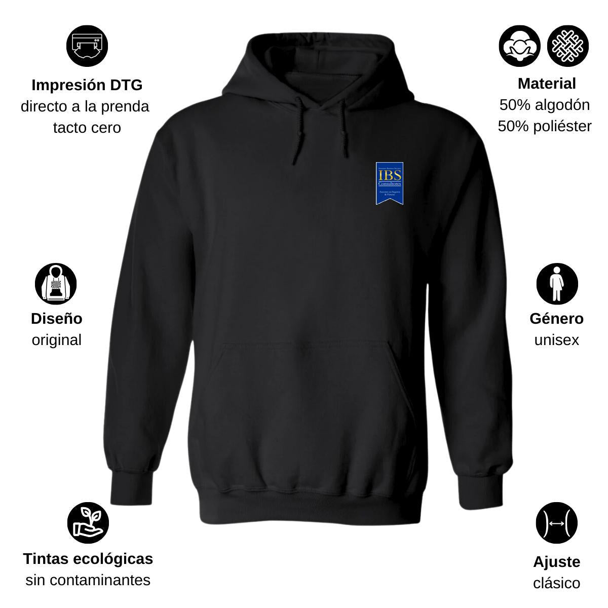 Sudadera c/Capucha Unisex Negro Personalizable Escudo