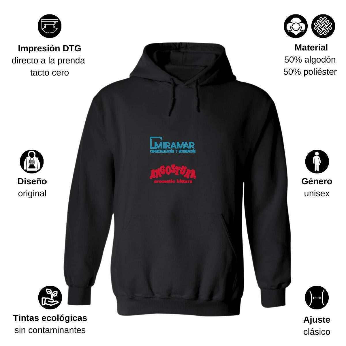 Sudadera c/Capucha Unisex Negro Personalizable Logo