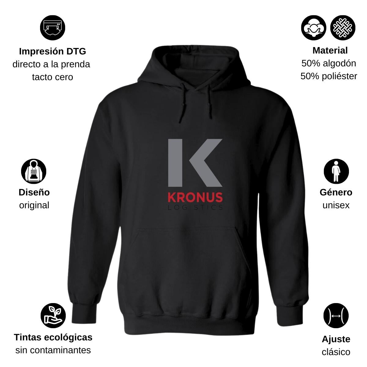 Sudadera c/Capucha Unisex Negro Personalizable Logo