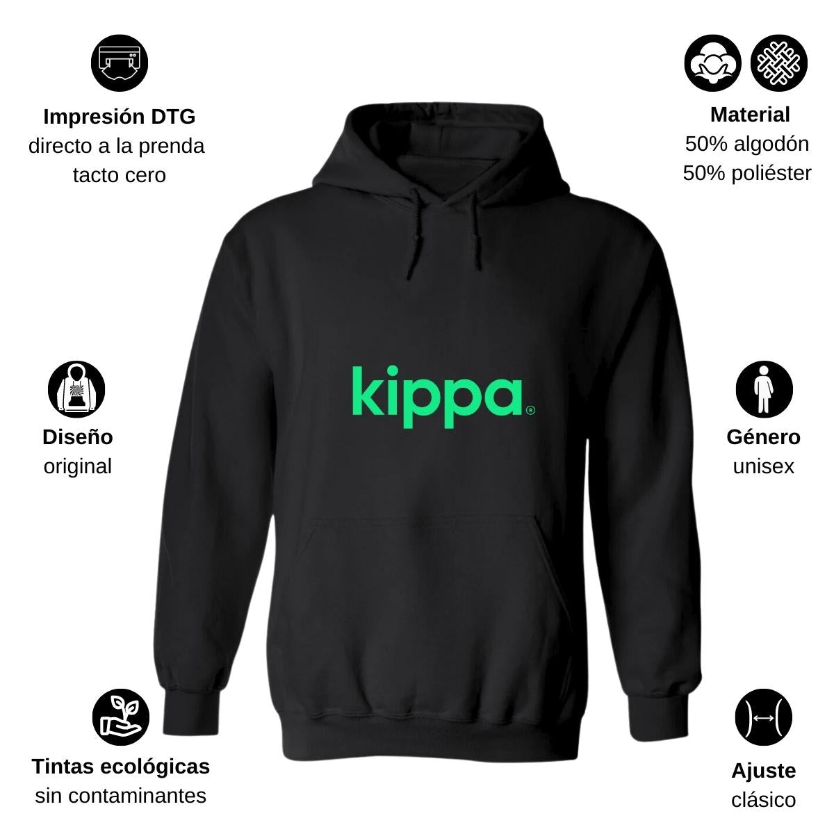 Sudadera c/Capucha Unisex Negro Personalizable Logo
