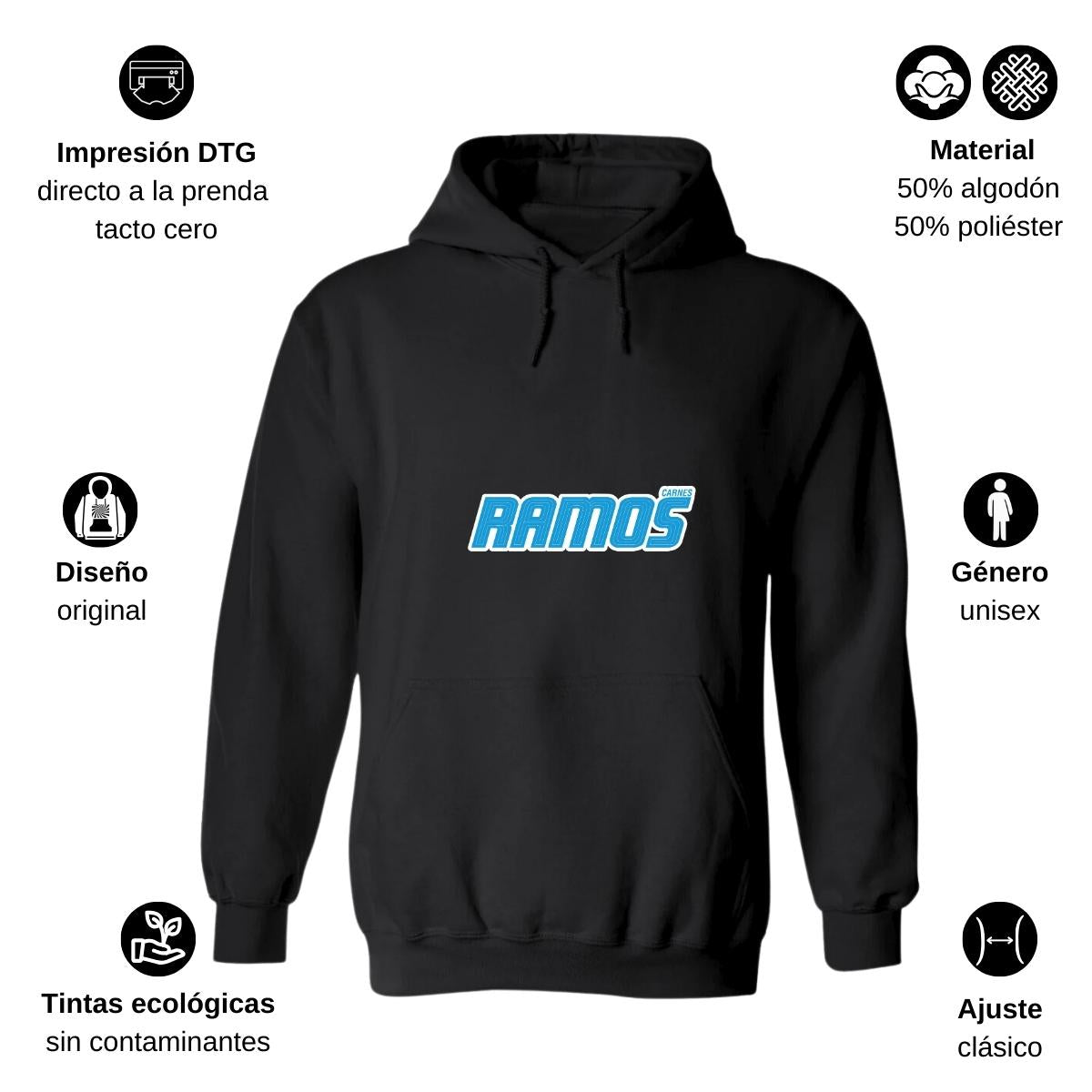Sudadera c/Capucha Unisex Negro Personalizable Logo