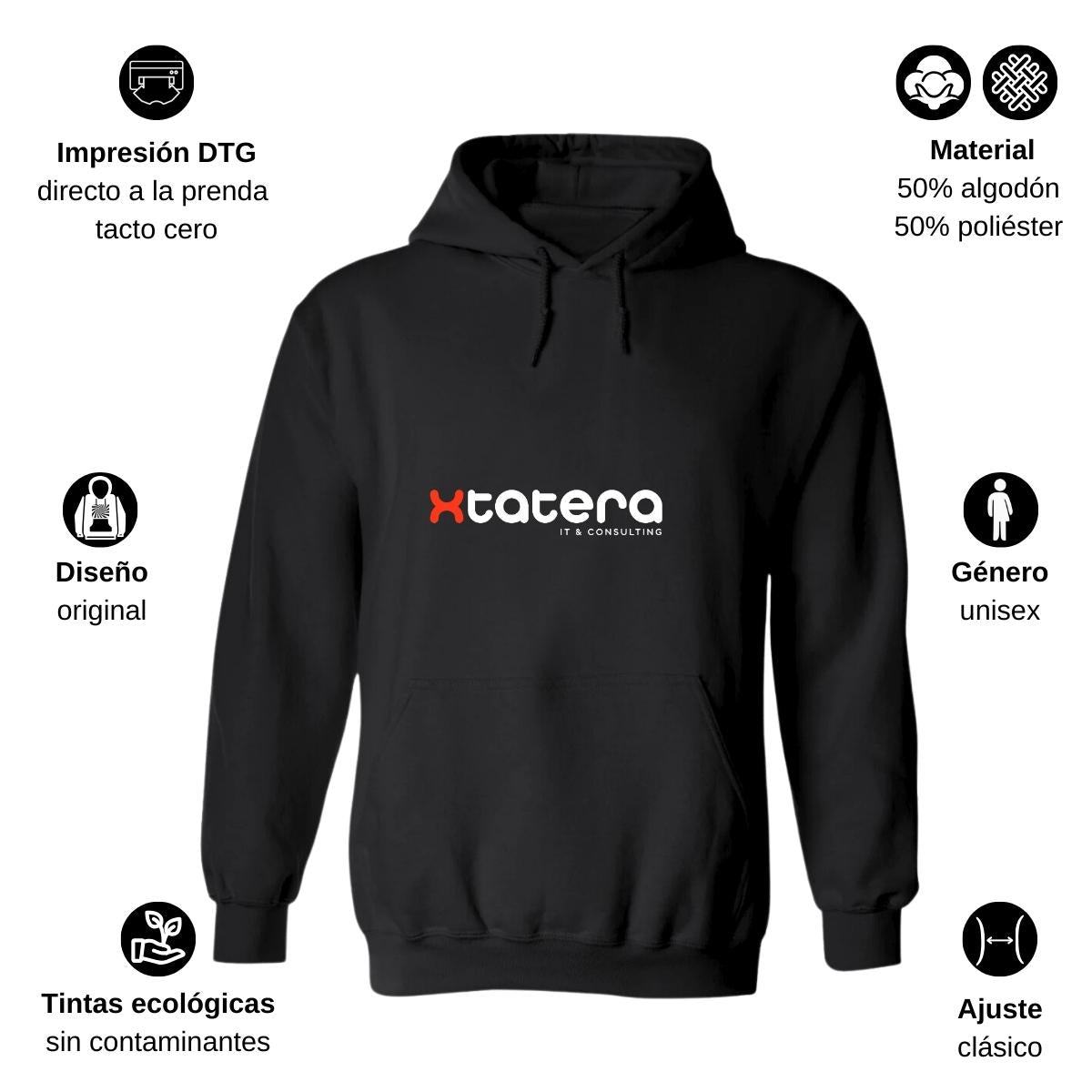 Sudadera c/Capucha Unisex Negro Personalizable Logo