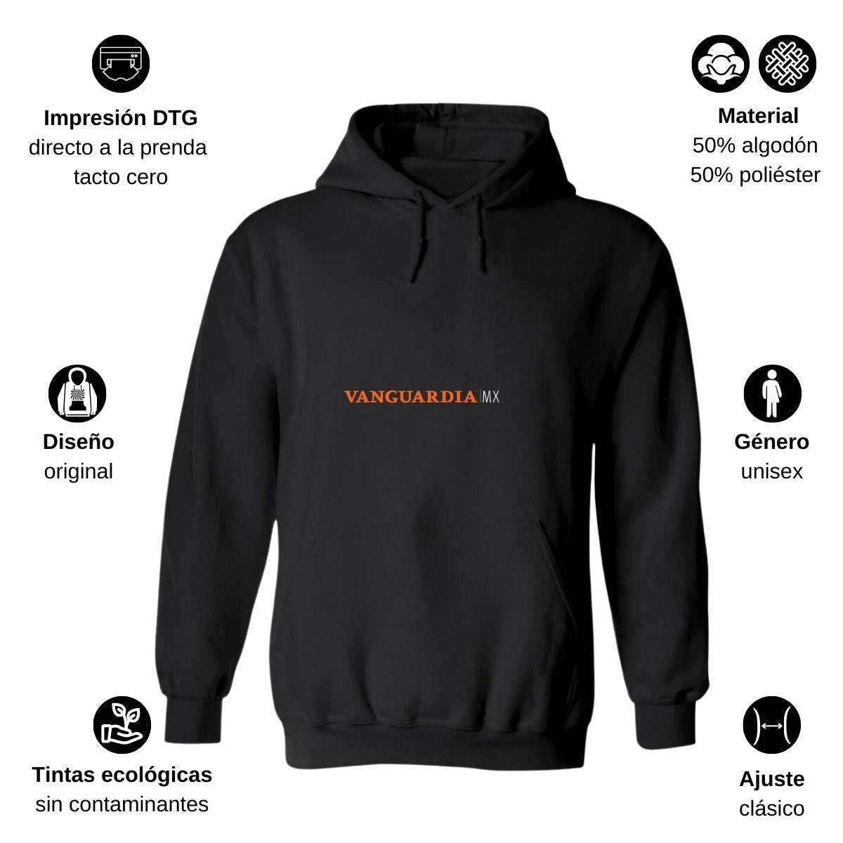 Sudadera c/Capucha Unisex Negro Personalizable Logo
