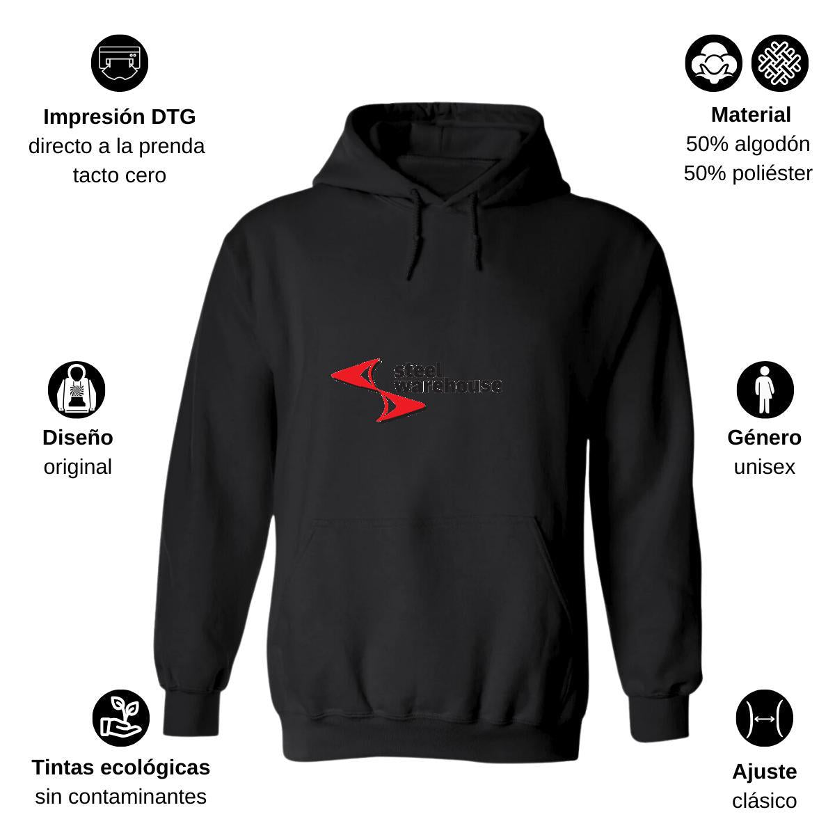 Sudadera c/Capucha Unisex Negro Personalizable Logo