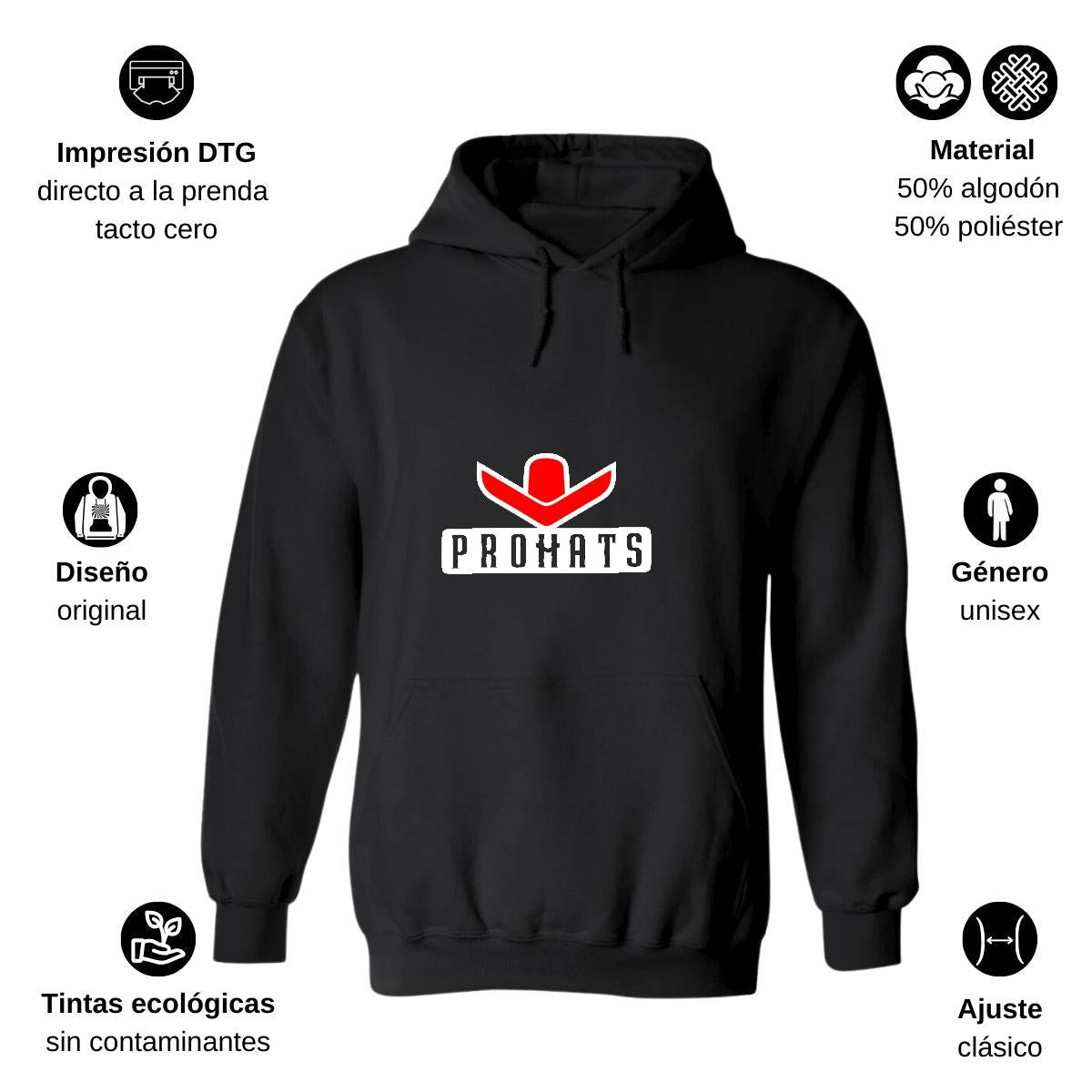 Sudadera c/Capucha Unisex Negro Personalizable Logo