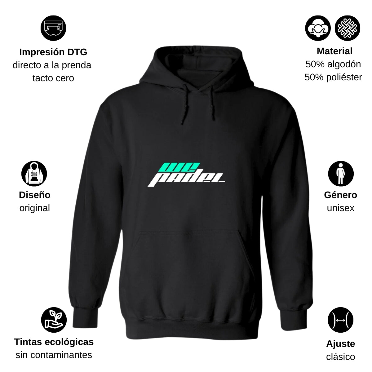 Sudadera c/Capucha Unisex Negro Personalizable Logo