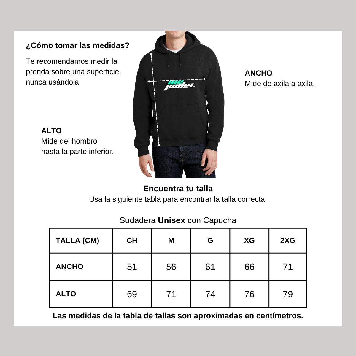 Sudadera c/Capucha Unisex Negro Personalizable Logo